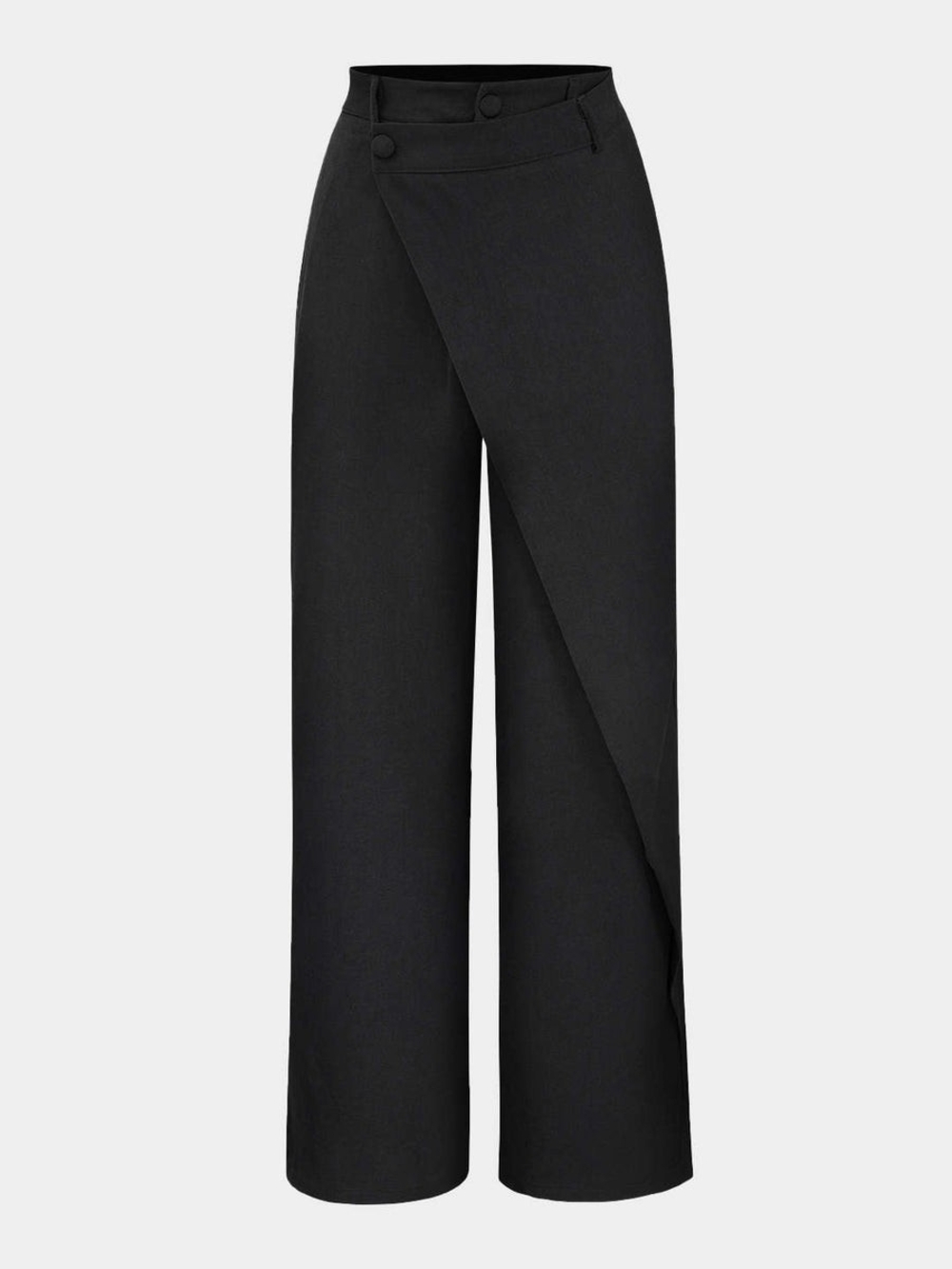 Asymmetric Wrap Wide-Leg Pants — Black